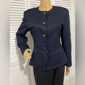 Le Suit Vintage (old Money)Navy Pinstripe Button-Front Blazer with Gold Buttons